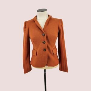 Focus 2000 Orange Tweed Blazer Women 2P Wool Structured Pumpkin Fall Academia